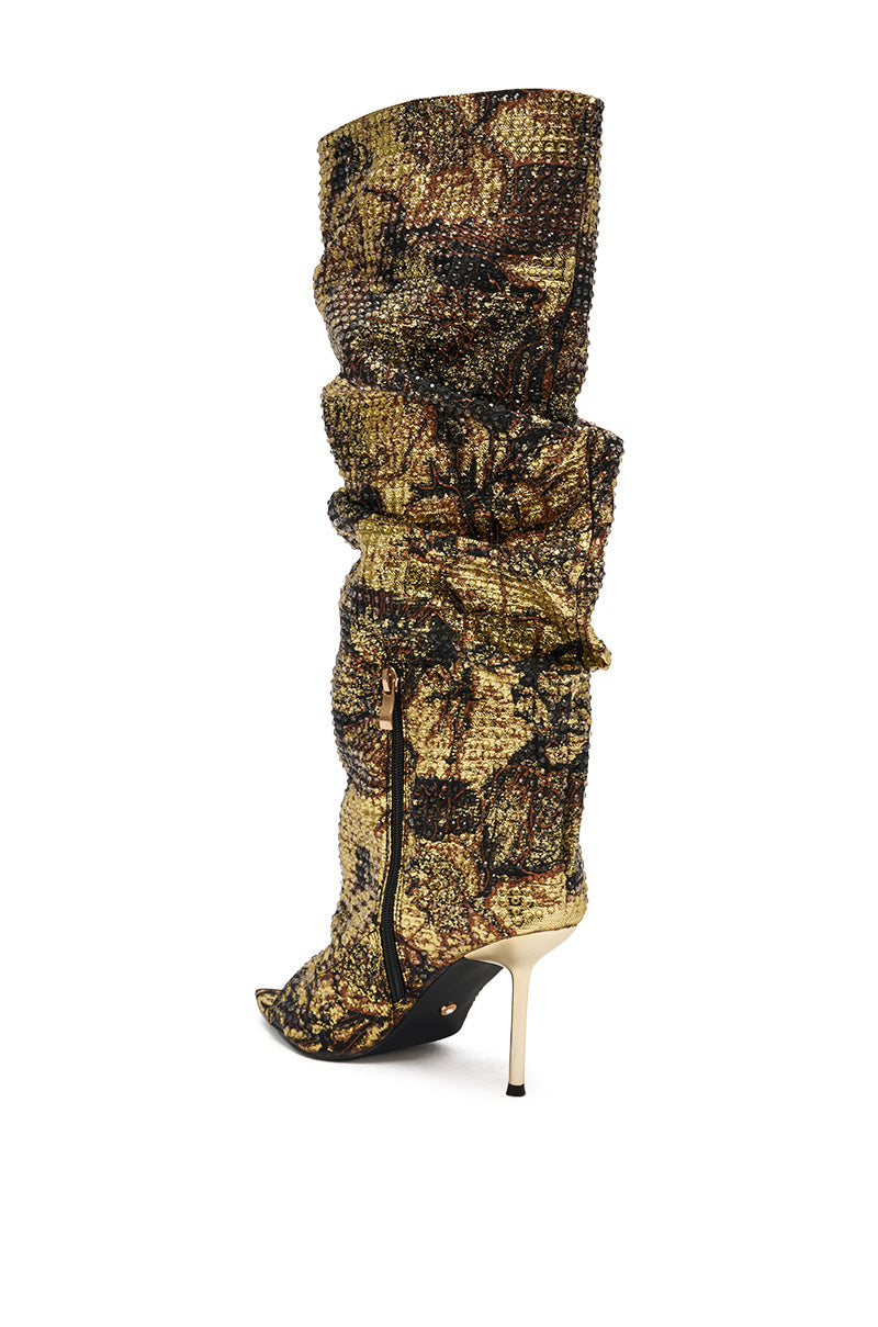 AZALEA WANG YARDLEY MULTI GOLD RHINESTONE COVERED OPEN TOE BOOT