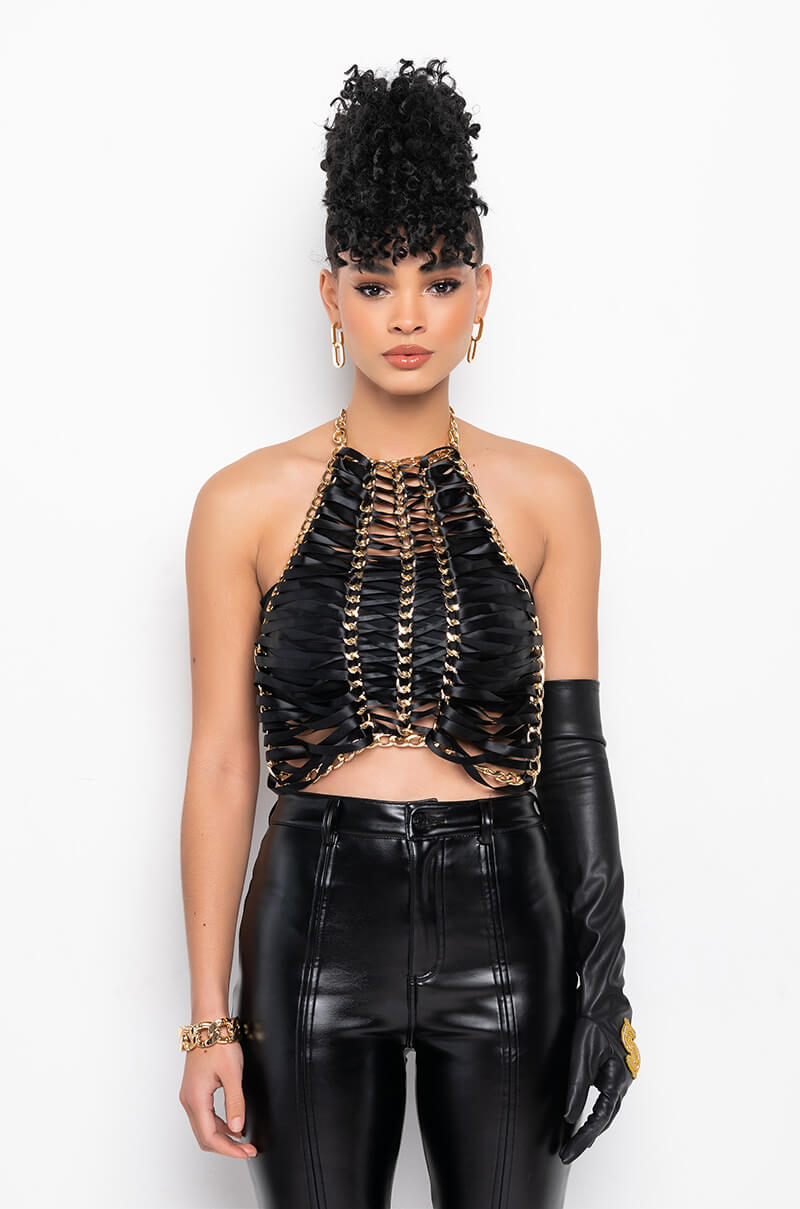 ALL LACED UP CHAIN HALTER TOP