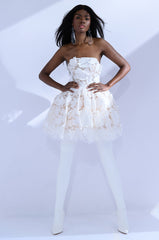 ANGEL ENERGY STRAPLESS FLORAL FIT AND FLARE MINI DRESS