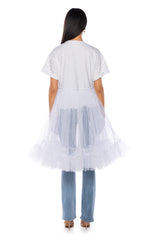 ANOTHER DREAMER EMBELLISHED TULLE T SHIRT IN WHITE