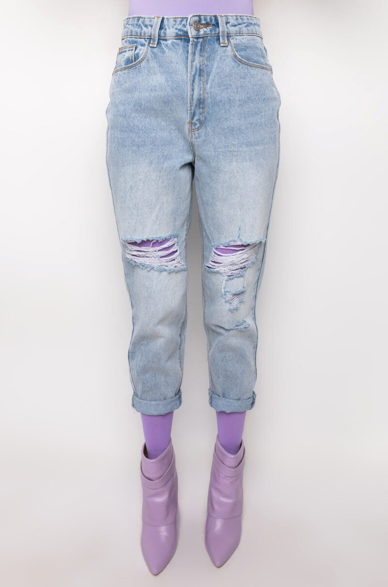 ARRIVEDERCI ACID WASH HIGH RISE DISTRESSED MOM JEANS