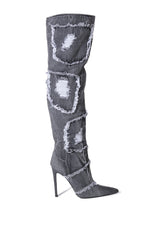 AZALEA WANG ALYSIA DENIM DISTRESSED BOOT IN DARK DENIM