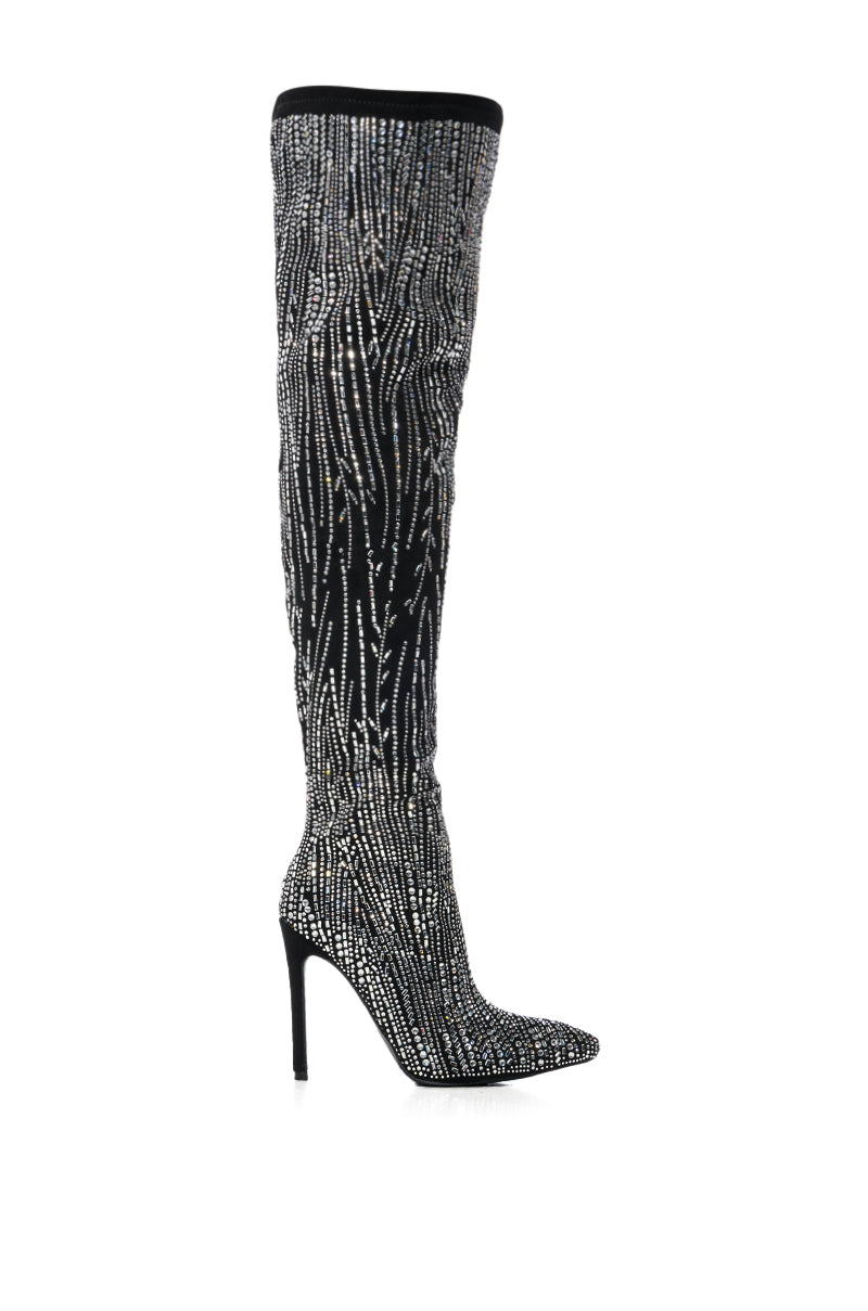AZALEA WANG ANALIA RHINESTONE SPARKLE STILETTO BOOT IN BLACK
