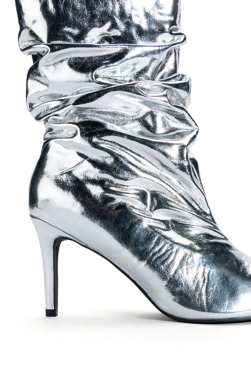 AZALEA WANG ARIELLA SCRUNCH STILETTO BOOTIE IN SILVER