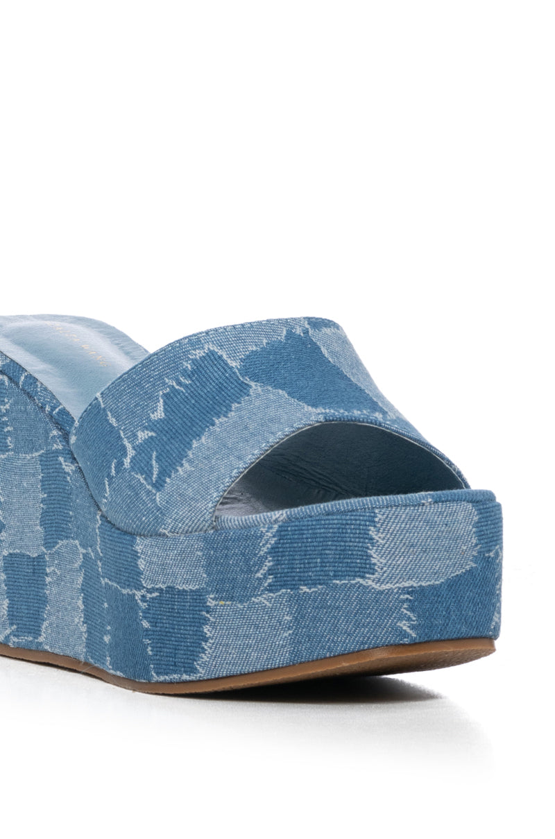 AZALEA WANG BANAS DENIM PATCHWORK FLATFORM SANDAL