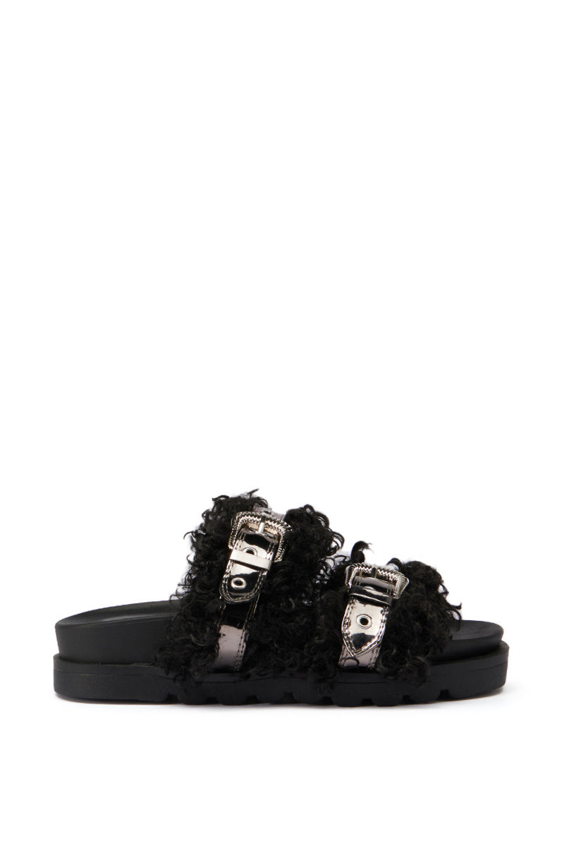 AZALEA WANG COLTER FAUX FUR SLIP ON SANDAL