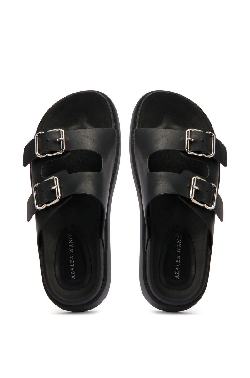 AZALEA WANG COSTANZA BLACK FLATFORM SANDAL