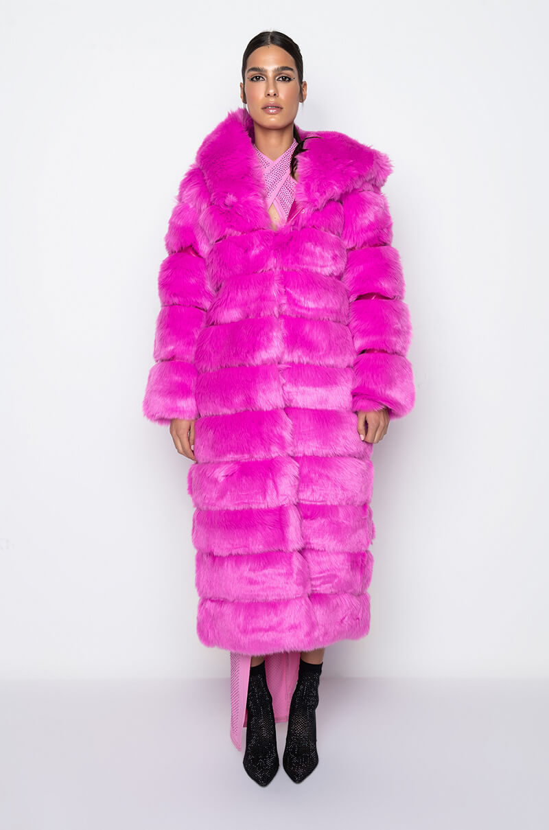 AZALEA WANG FAUX FUR PANEL HOODED TRENCH