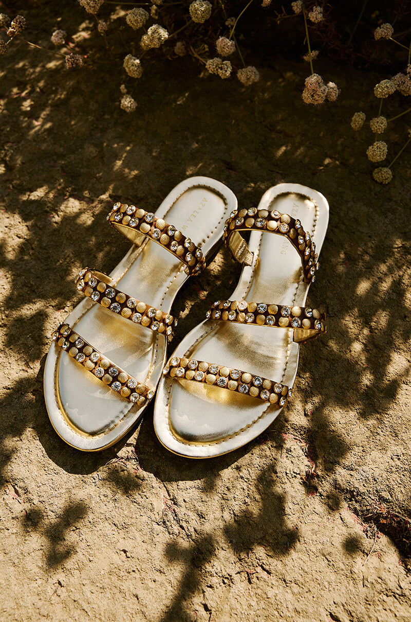 AZALEA WANG GYLLIAN GOLD EMBELLISHED FLAT SANDAL