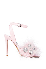 AZALEA WANG PAVO FEATHER EMBELLISHED SANDAL IN PINK