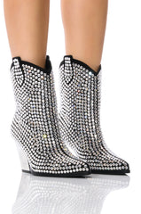 AZALEA WANG ACTIONLITE RHINESTONE EMBELLISHED BOOTIE IN BLACK