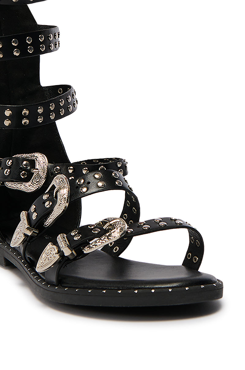 AZALEA WANG PALMIRA BLACK SILVER BUCKLE GLADIATOR SANDAL