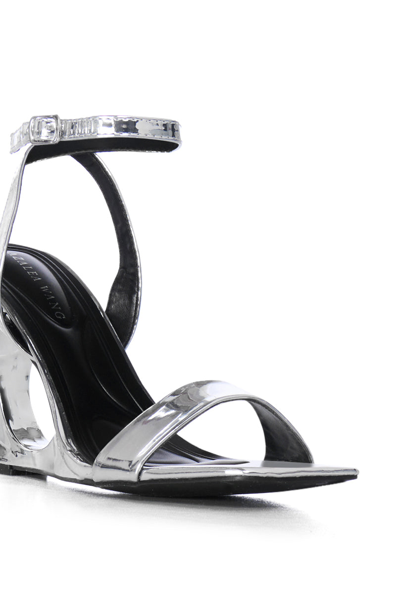 AZALEA WANG SHARLA SILVER CUT OUT WEDGE HEEL SANDAL