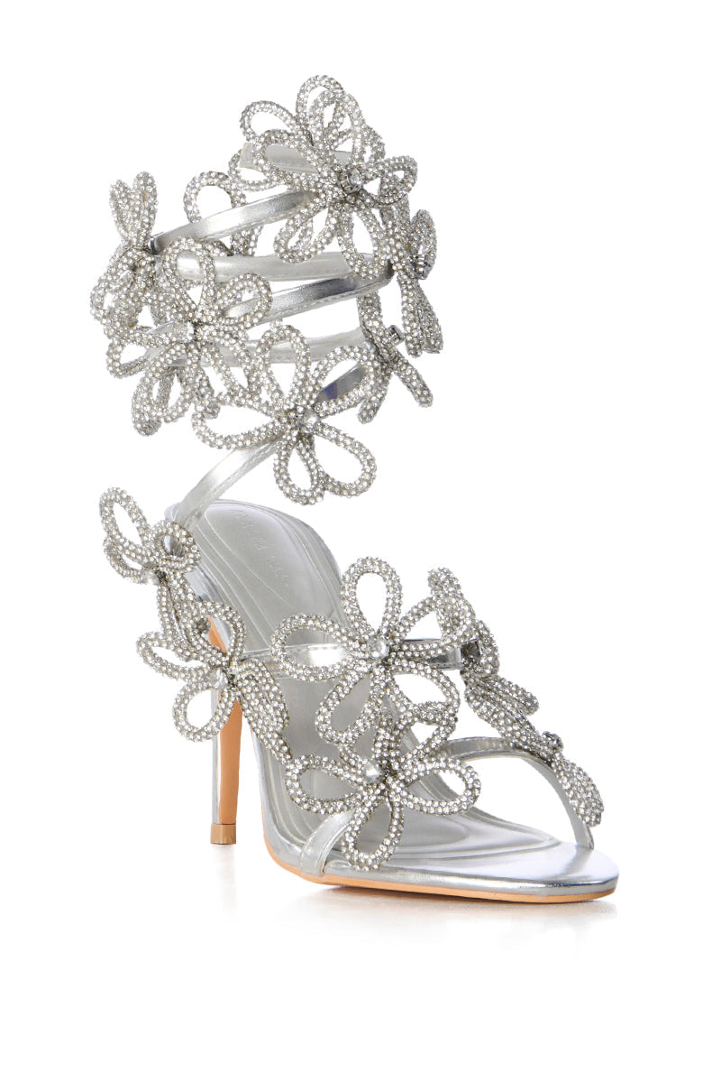 AZALEA WANG SPLENDA SILVER FLOWER EMBELLISHED COIL SANDAL