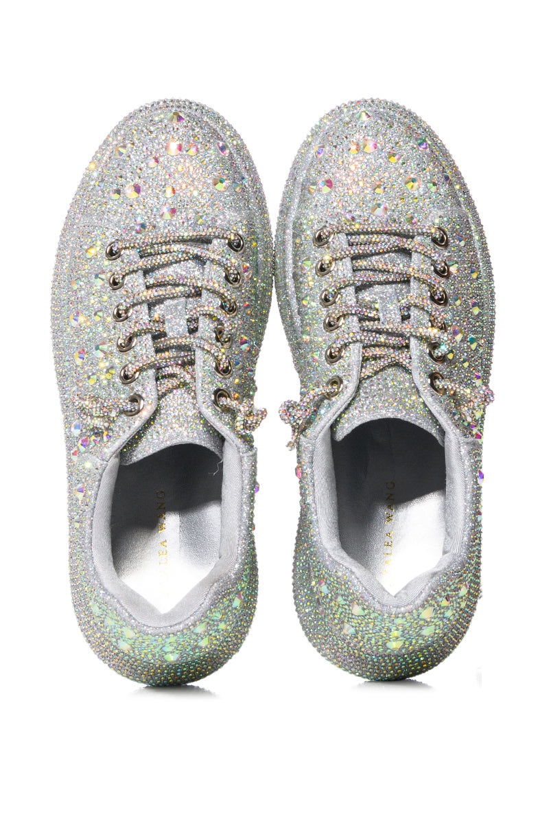 AZALEA WANG STOP AND STARE FLAT SNEAKER IN SILVER