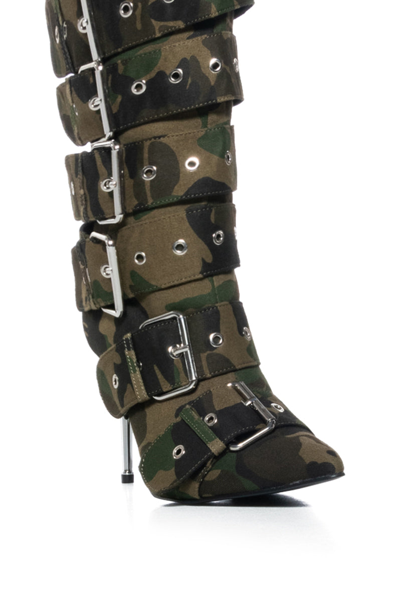 AZALEA WANG TEAIRA CAMO BELT BOOTIE