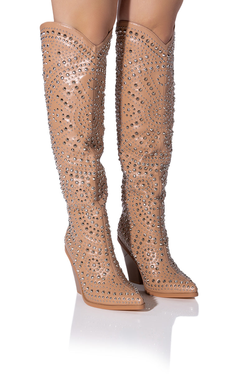 AZALEA WANG TEXAS EMBELLISHED NUDE WESTERN BOOT