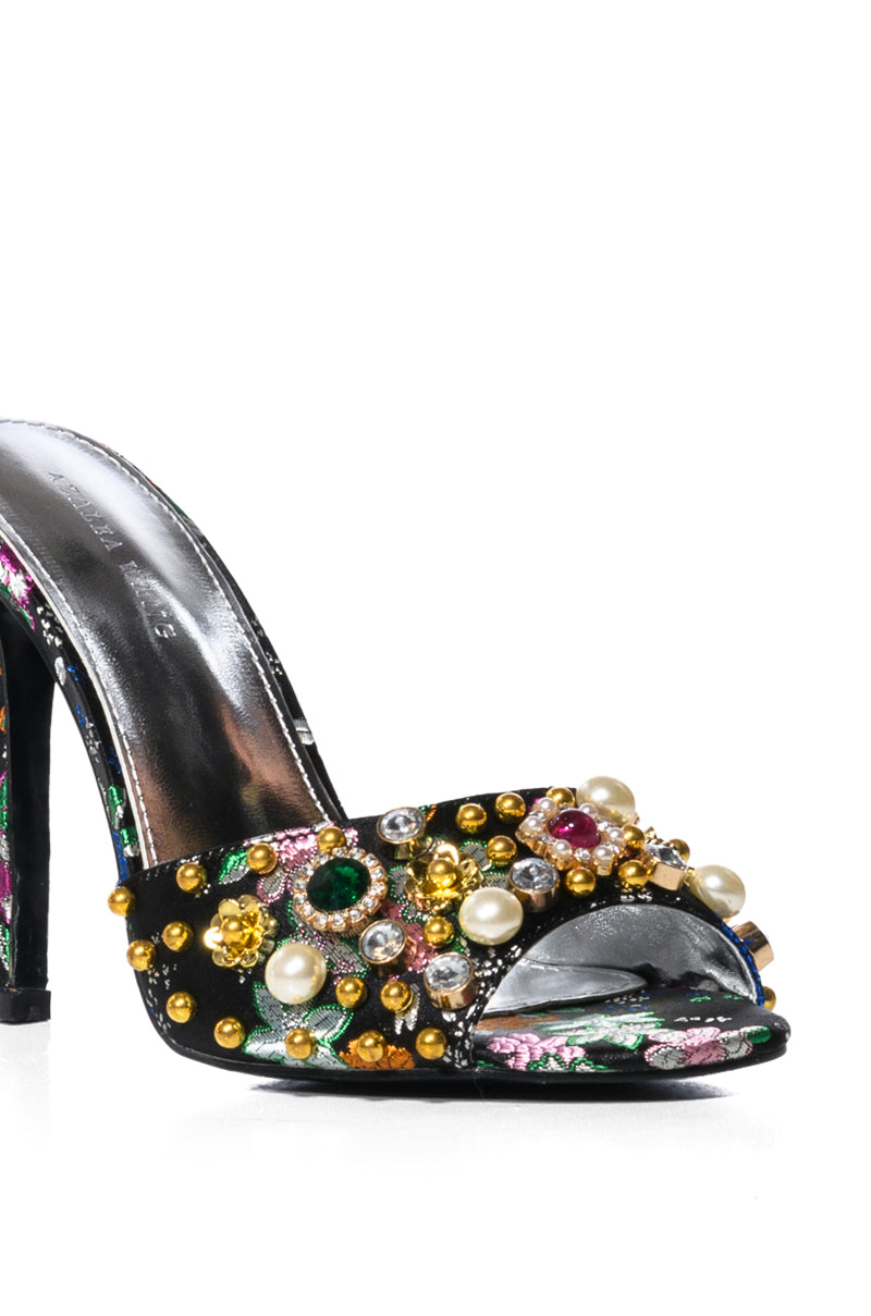 AZALEA WANG JUDITH EMBELLISHED ROUND TOE SANDAL IN BLACK