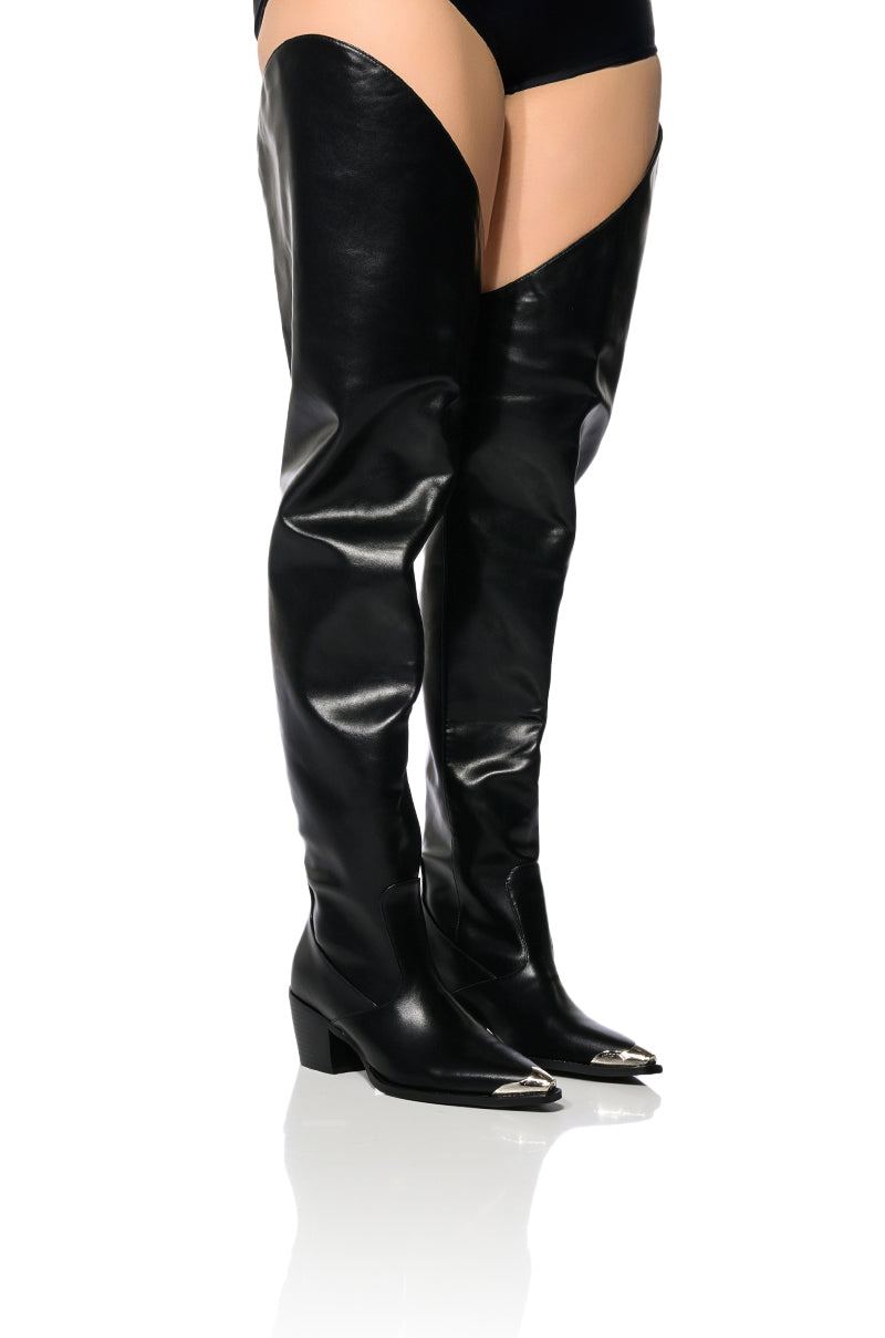 AZALEA WANG RIA OVER THE THIGH WESTERN BOOT IN BLACK