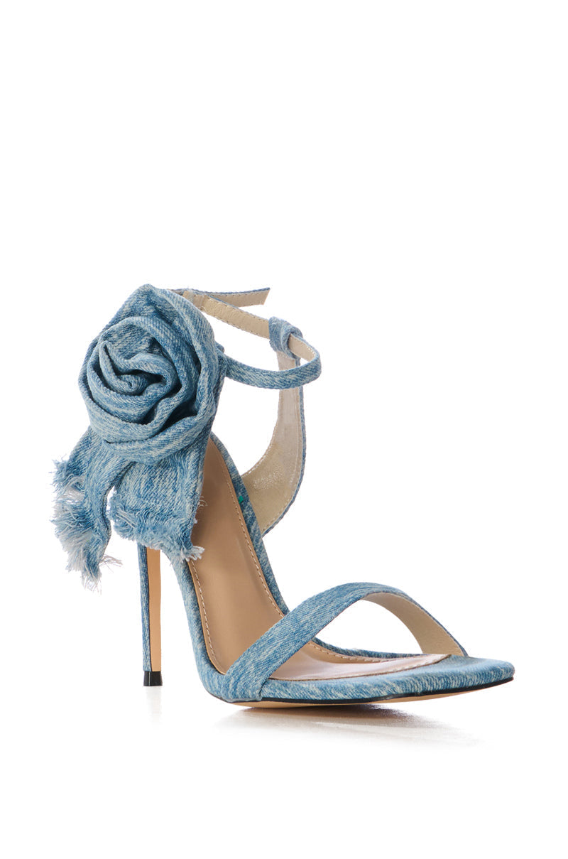 AZALEA WANG TOSHI DENIM FLOWER DETAIL SANDAL