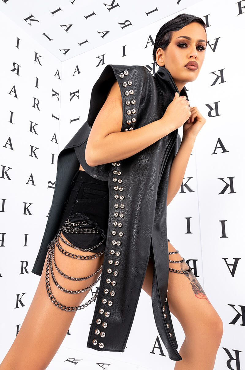 AZALEA WANG YOU ALREADY KNOW MOTO VEST WITH FRONT DRAPE