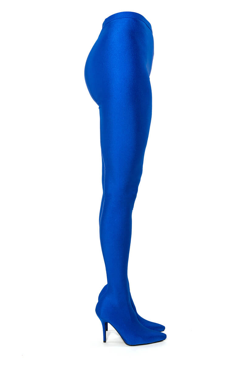 AZALEA WANG TAYTAY SEXY STILETTO BOOT PANT IN BLUE STRETCH