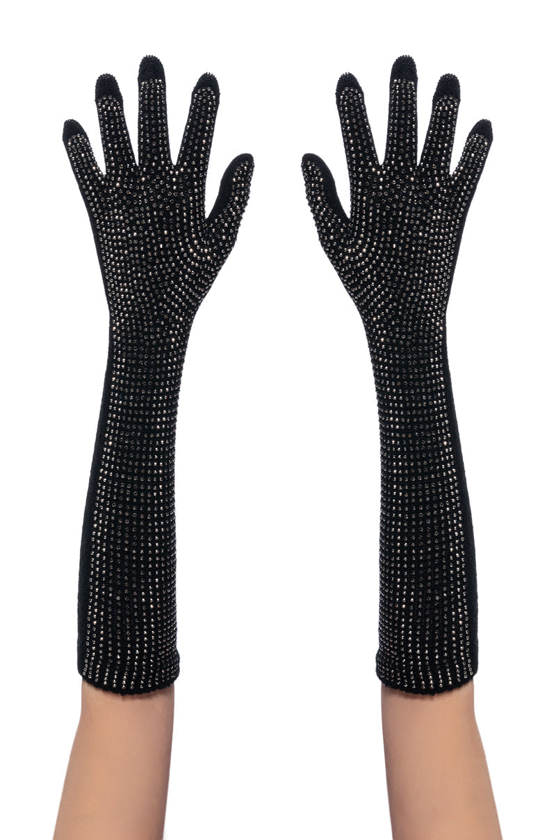 BLING BABE KNIT GLOVES IN BLACK