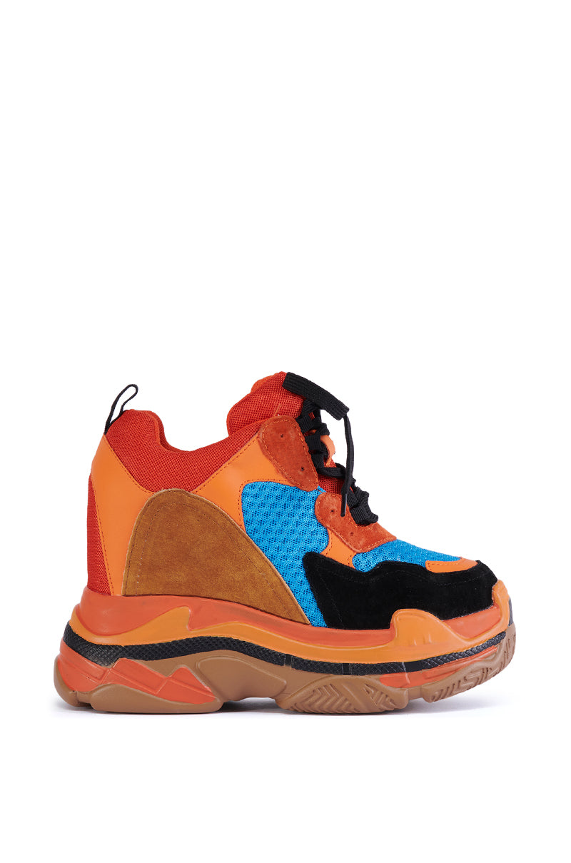 BLUEBERRY LOW COLLAR WEDGE HEEL SNEAKER IN ORANGE