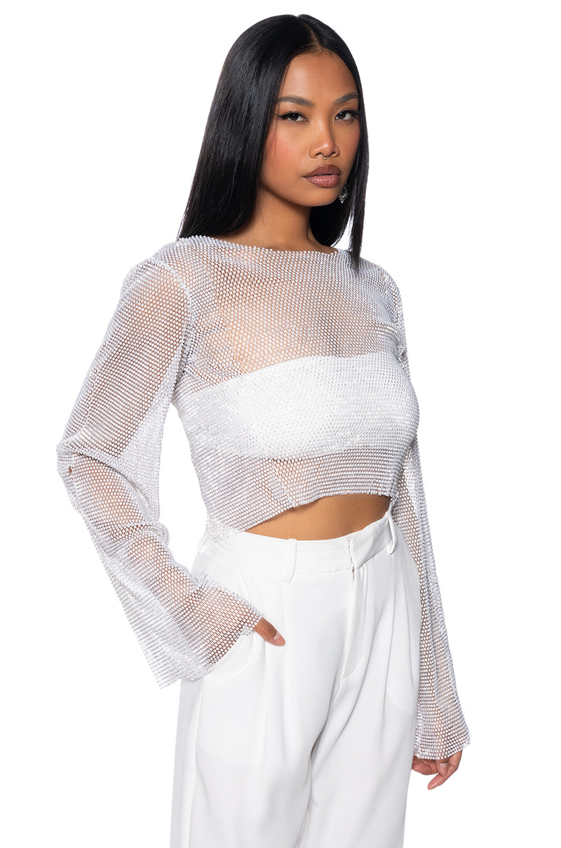 BLURRED LOVE LONG SLEEVE RHINESTONE TOP