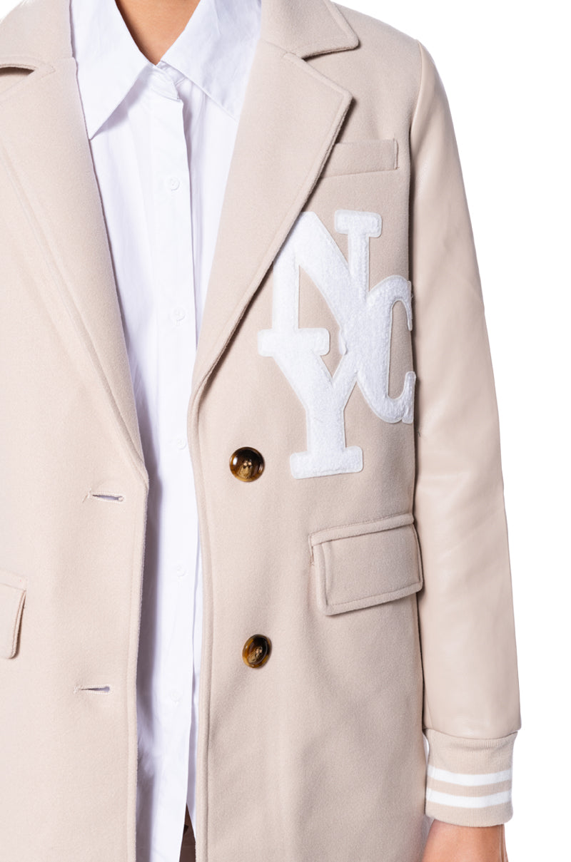 BRENTWOOD VARSITY TRENCH JACKET IN IVORY