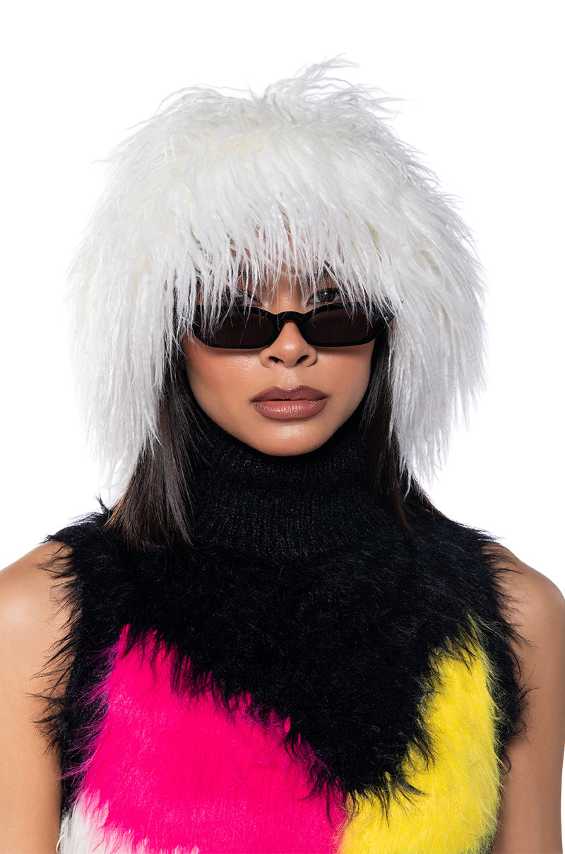 CALL ME CRAZY FAUX MOHAIR BUCKET HAT