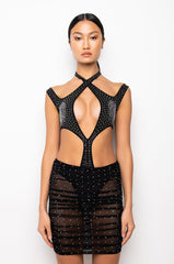 CAN'T HELP IT RHINESTONE MINI DRESS WITH CUT OUTS