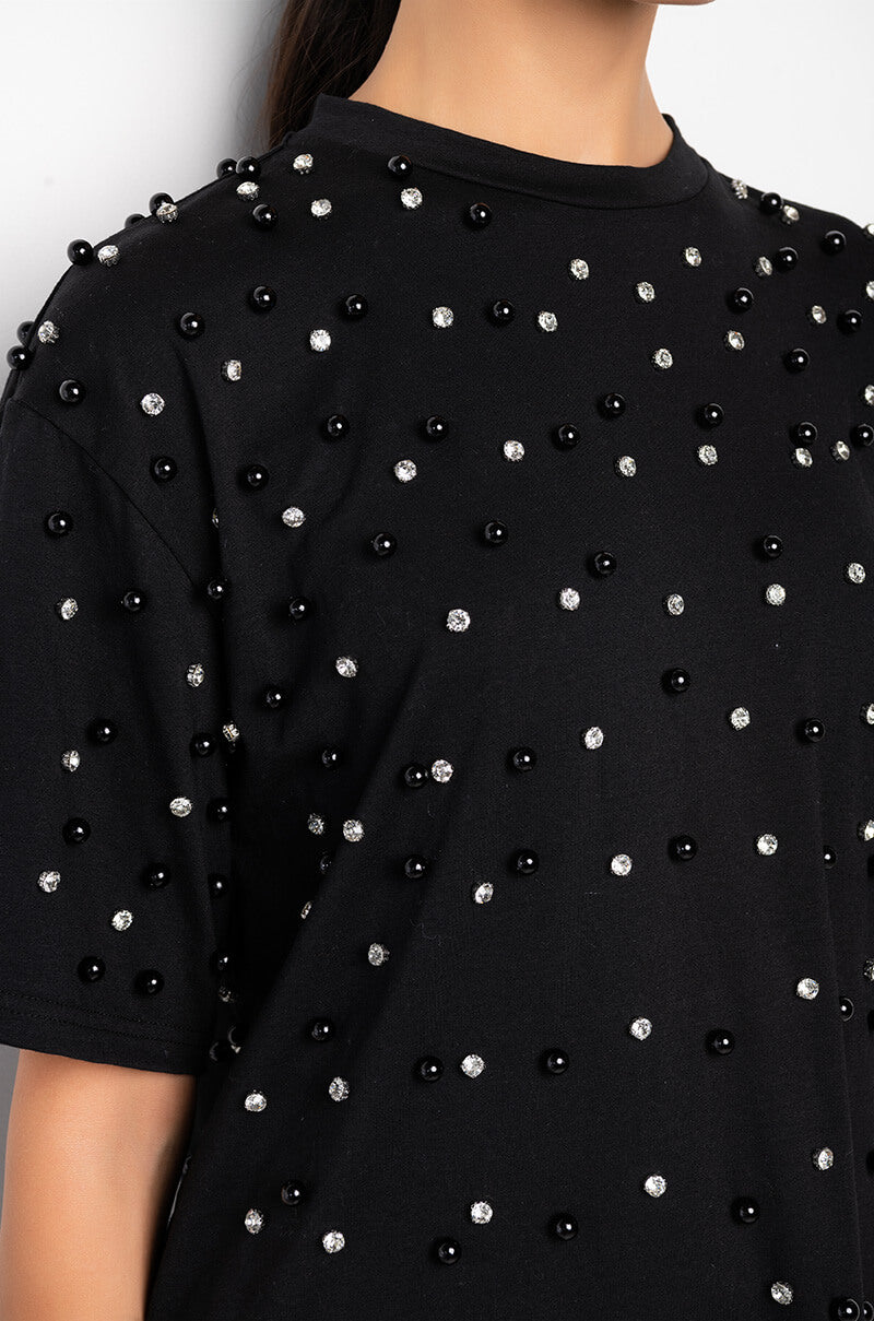 CECE EMBELLISHED OVERSIZED T SHIRT