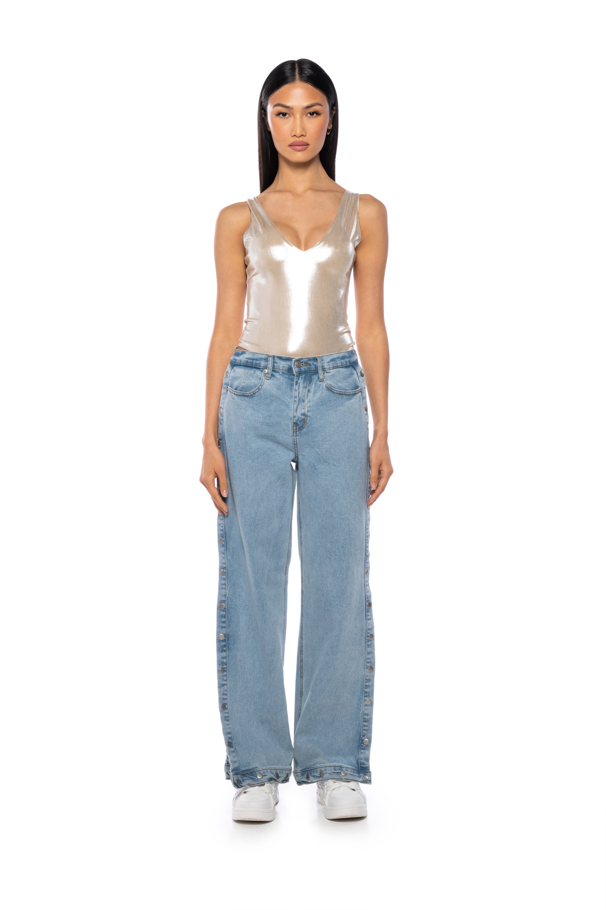 CHIARA METALLIC V NECK BODYSUIT