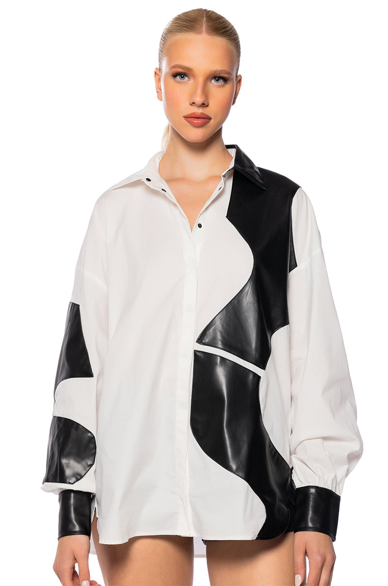 DON'T MIND ME BUTTON DOWN POPLIN BLOUSE