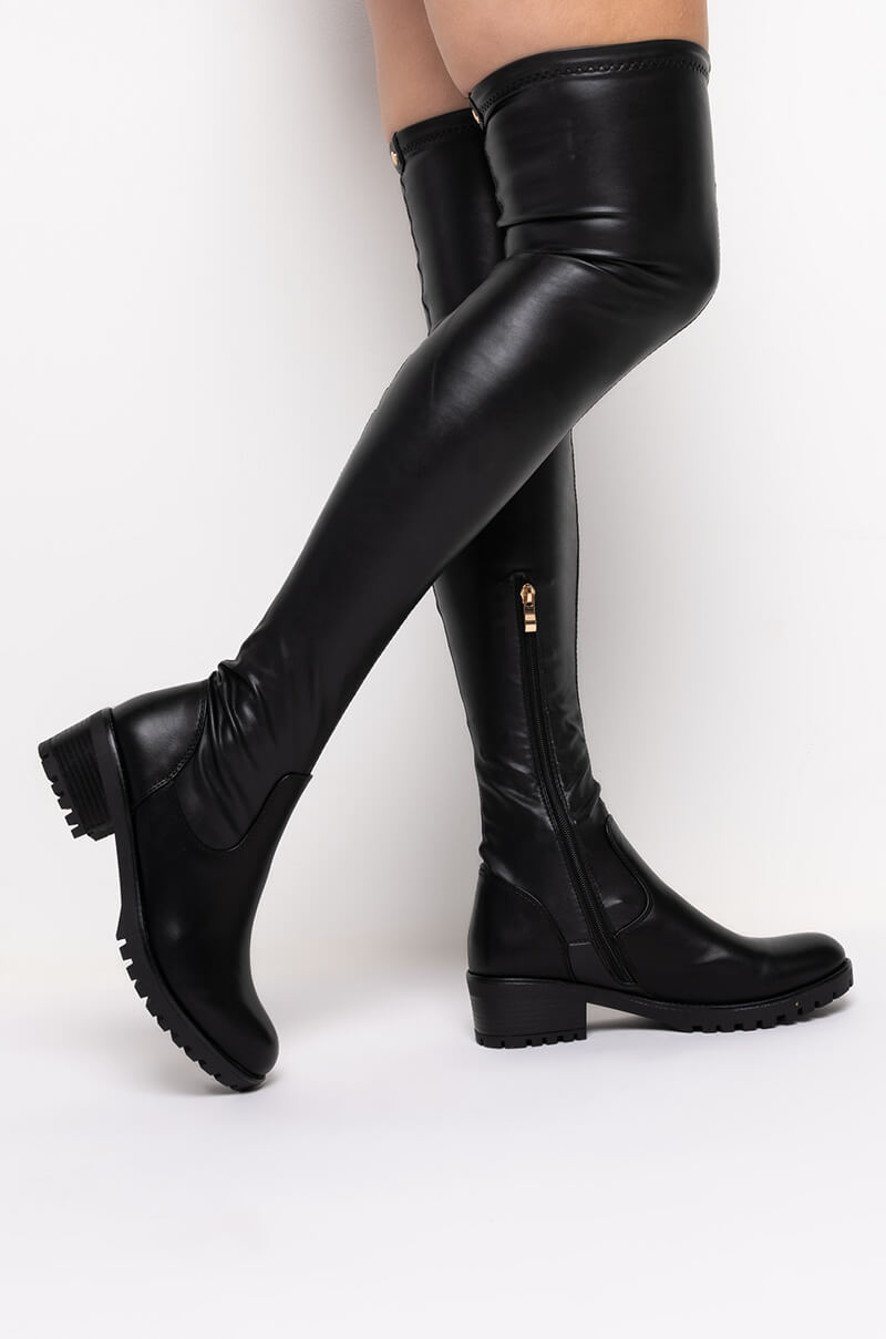 AZALEA WANG ATTENTION ON ME FITTED OVER THE KNEE FLAT BOOT